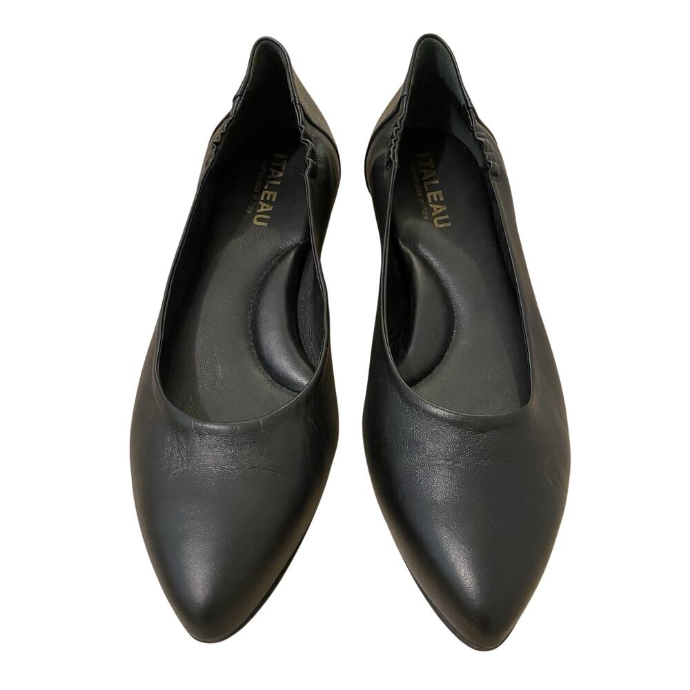 Italeau Mara Flexlite Leather Ballet Flat Shoes US 12 Black Luxury Italy Preppy